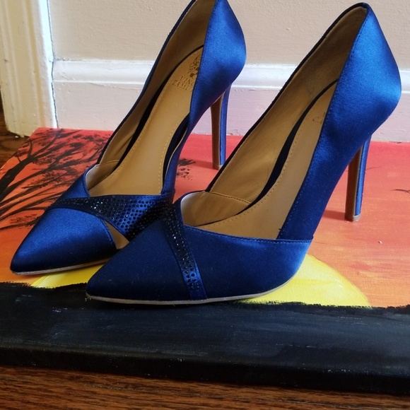 Navy Vince Camuto Satin Heels 